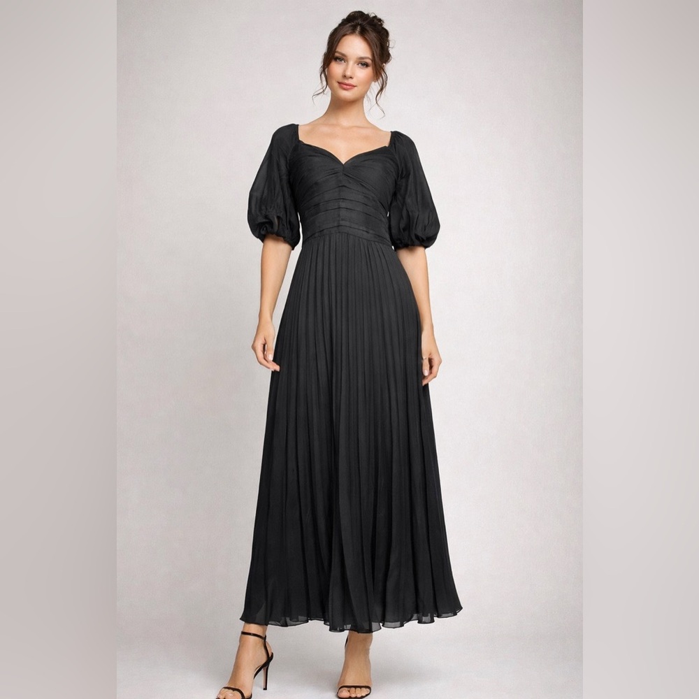 Abercrombie & Fitch NWT XS Tall Black Pleated Sweetheart Puff Sleeve Dress